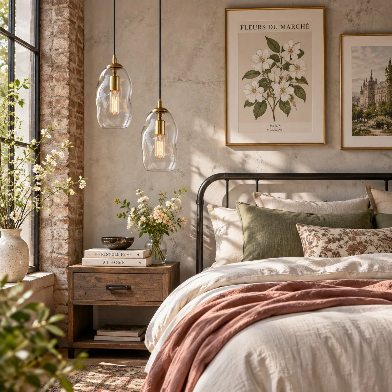 Brass-Finish Canopy | Hand-Blown Glass Globe Pendant — A layered perspective