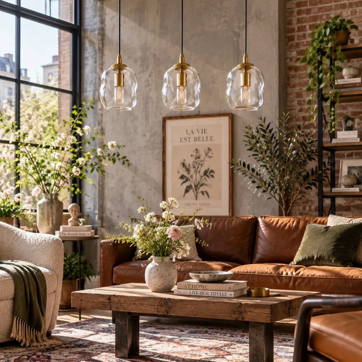 Brass-Finish Canopy | Hand-Blown Glass Globe Pendant — A layered perspective