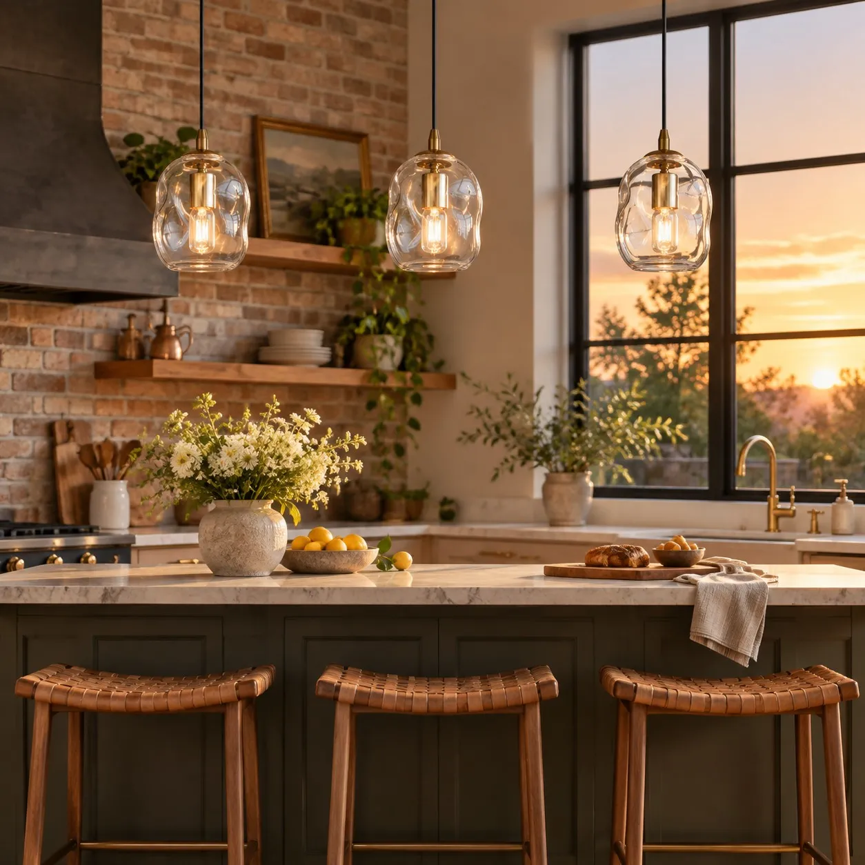 Brass-Finish Canopy | Hand-Blown Glass Globe Pendant — A layered perspective