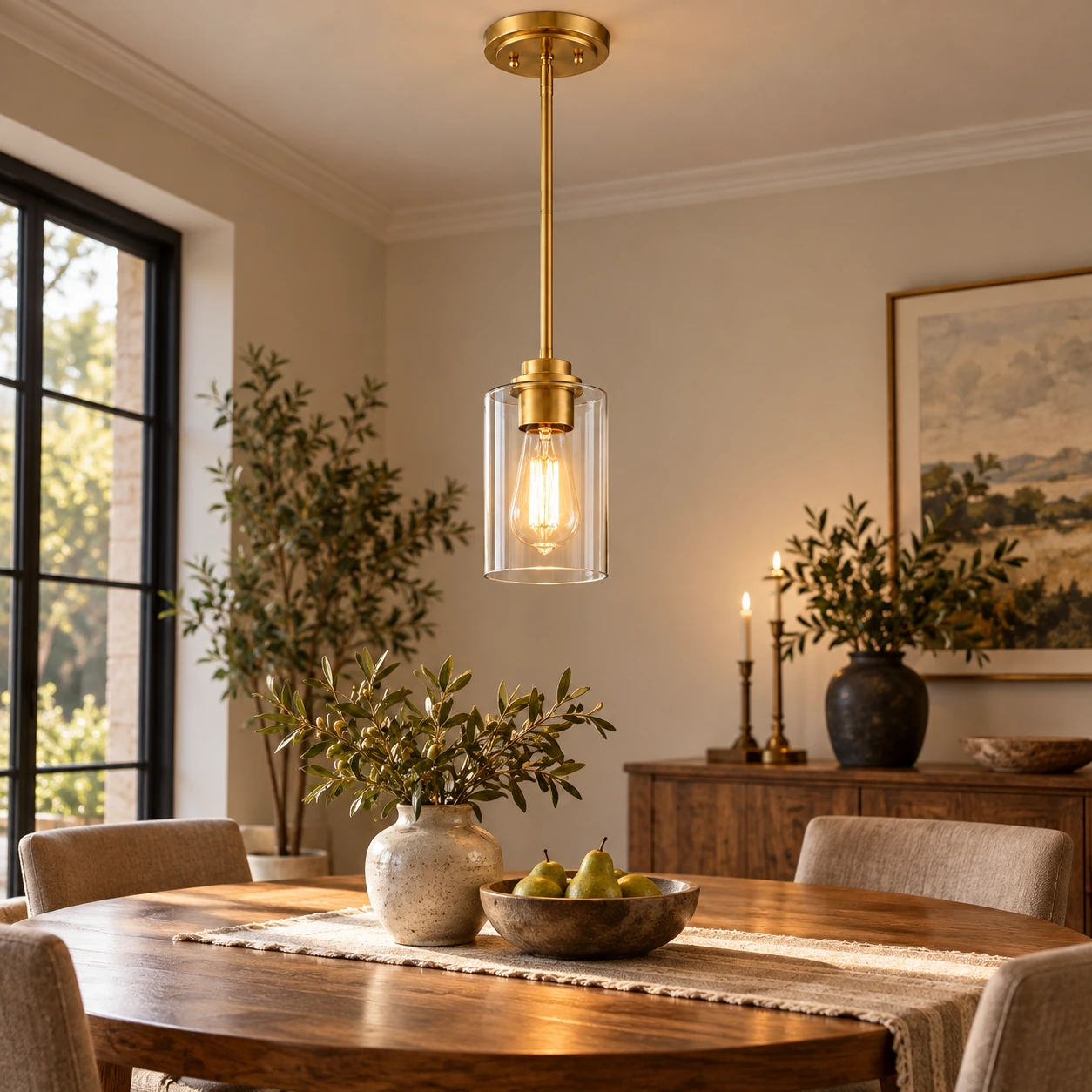 Clear Glass Globe Pendant Light — Adjustable Rod — A layered perspective - New2609-1024625 interior scene