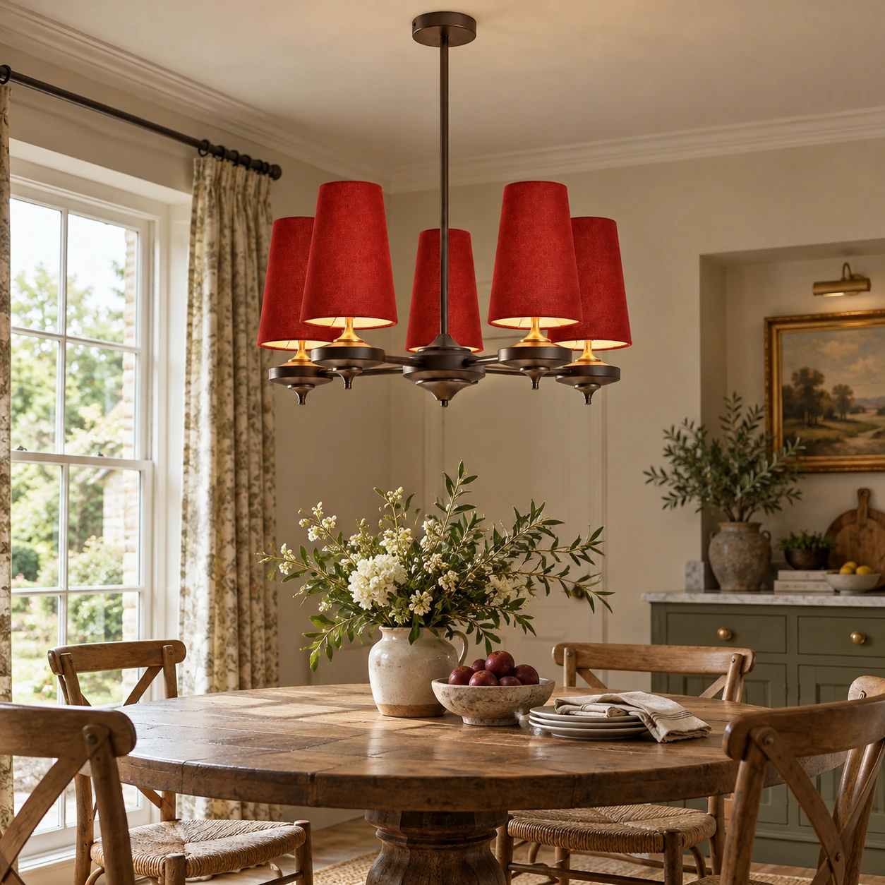 Hour Rho Walnut-Toned Wood | and Velvet Radial Chandelier — A layered perspective - New2609-1024565 interior scene