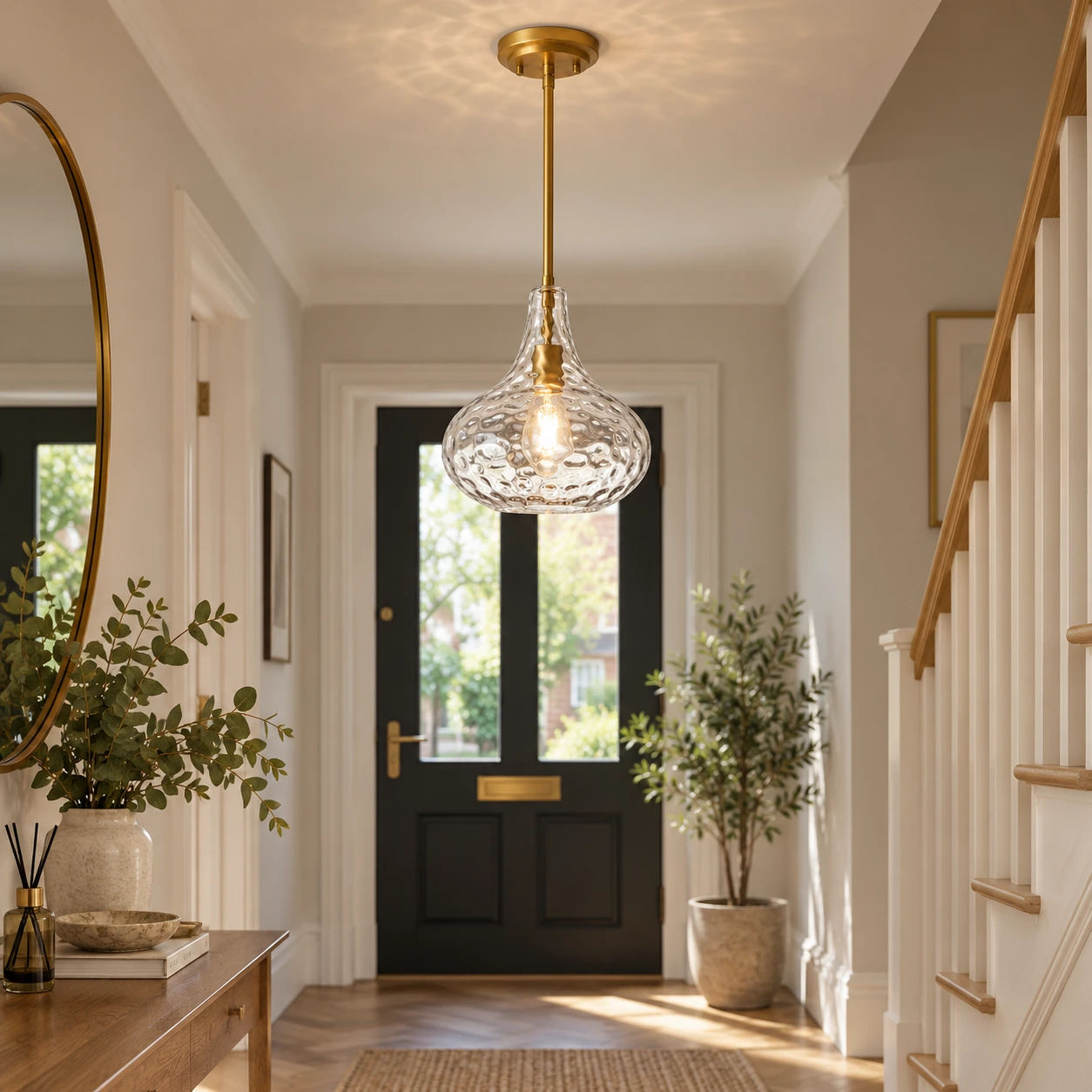 11 inch / 28 cm Vintage Textured Glass Pendant Light | Adjustable Stem — A layered perspective - New2609-1024500 interior scene