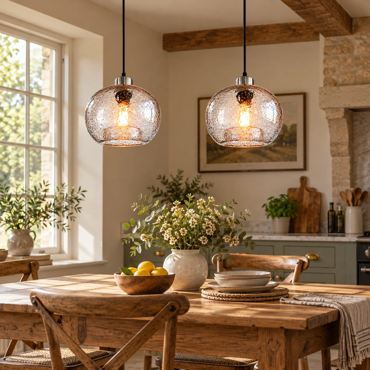 Textured Glass Globe Pendant Light | Open Bottom - New2609-1024575 interior scene