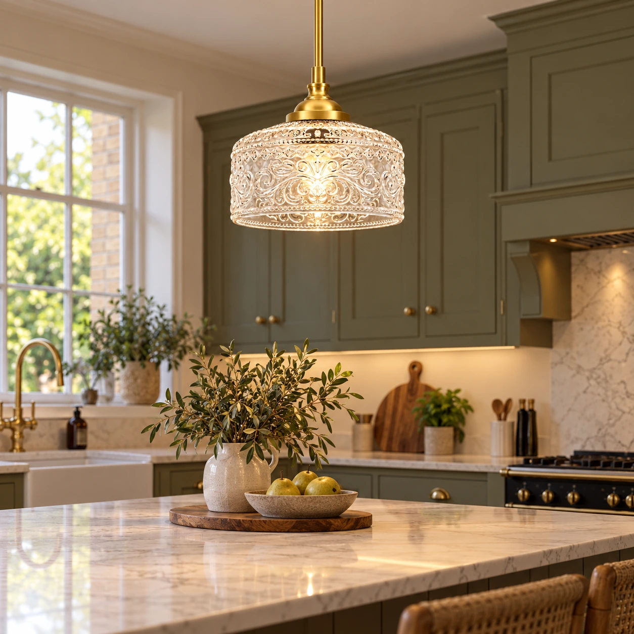 Adjustable Pendant | Decorative Patterned Glass — A layered perspective - New2609-1024536 interior scene