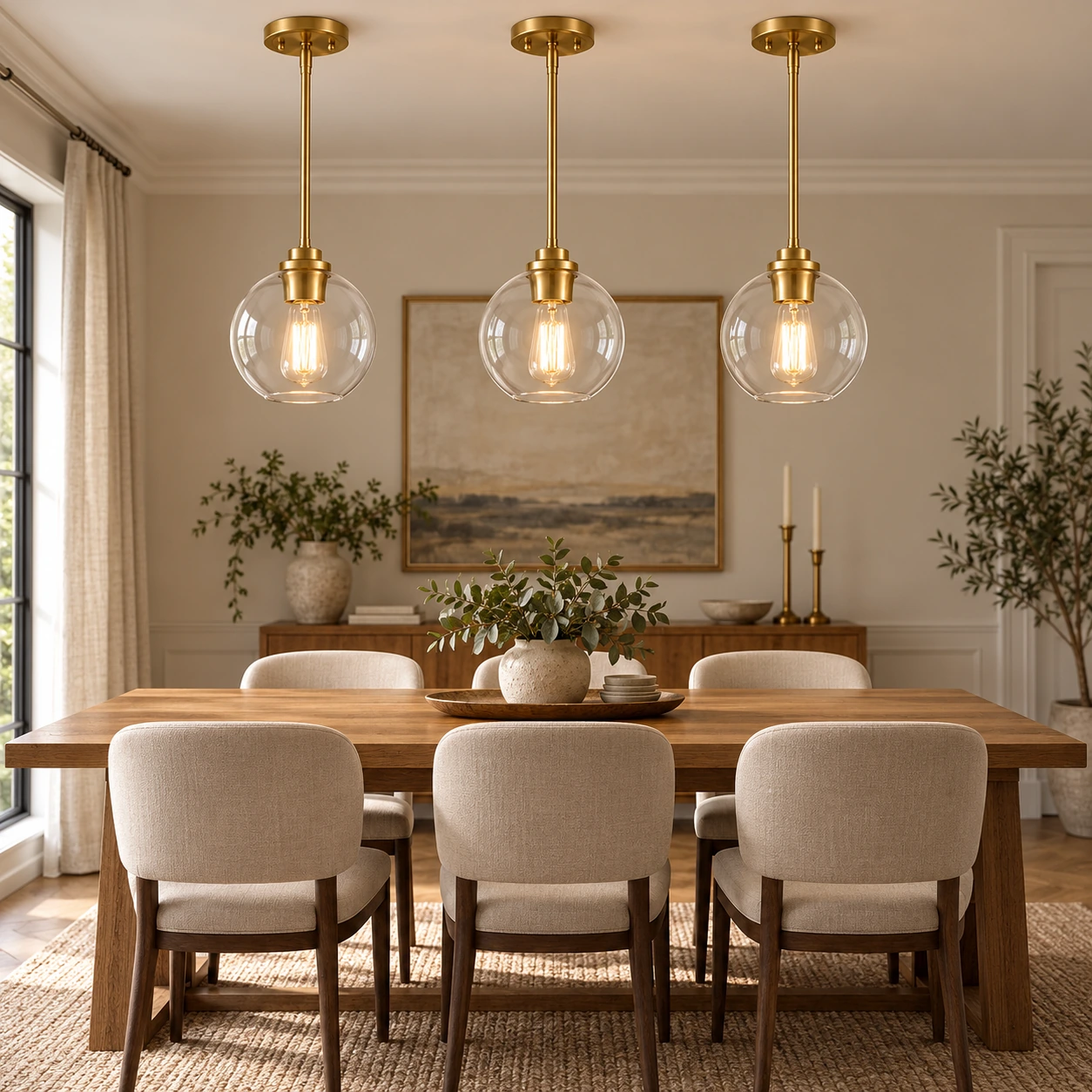 Clear Glass Globe Pendant Light — Adjustable Rod — A layered perspective - New2609-1024634 interior scene