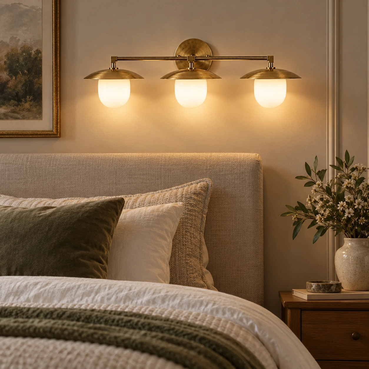 Brass-Finish Wall Sconce | Frosted White Glass Globe — A layered perspective - New2609-1024410 interior scene