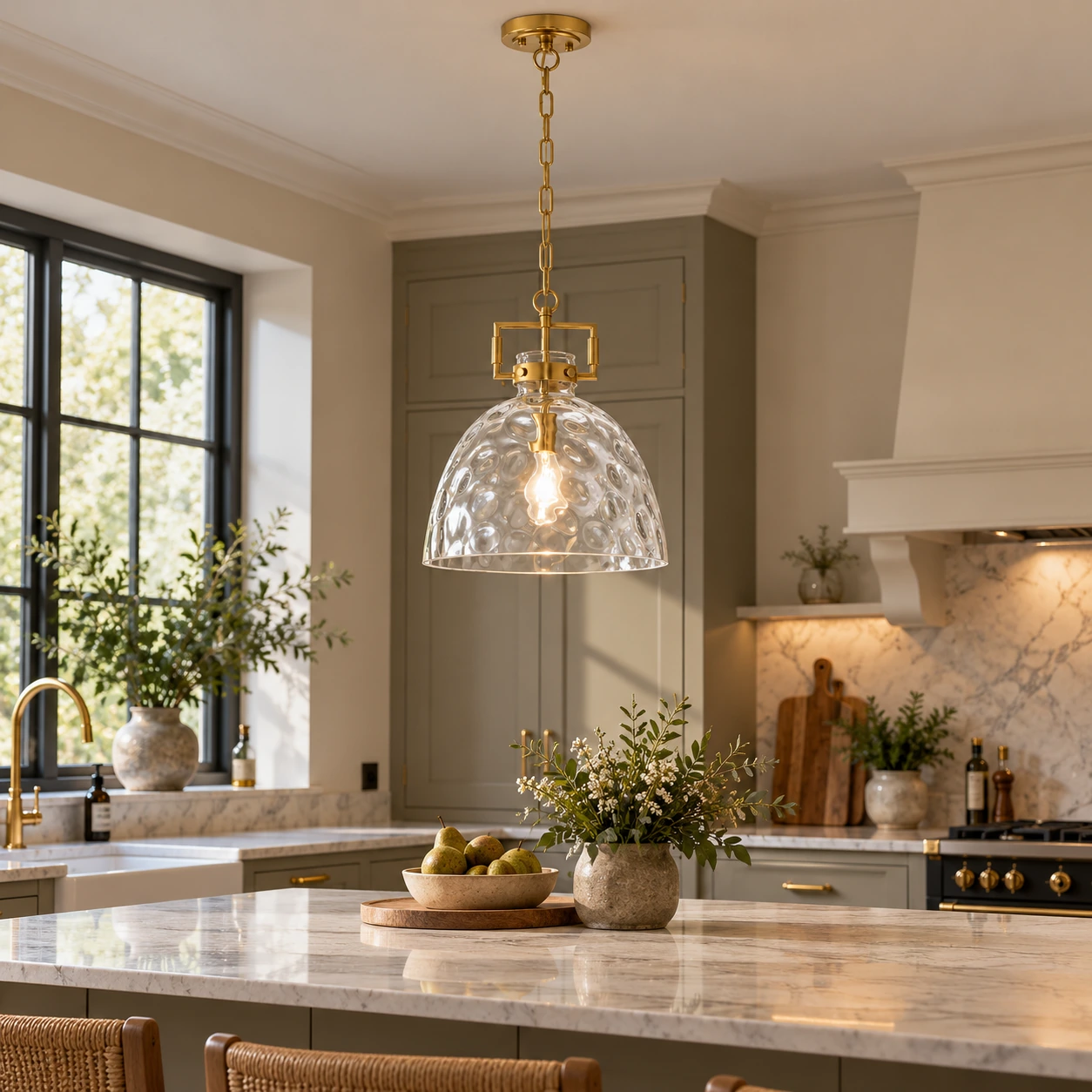 Clear Hammered Glass Pendant Light — Adjustable Chain — 13.8 inch / 35 cm, Gold, Chrome - New2609-1024497 interior scene