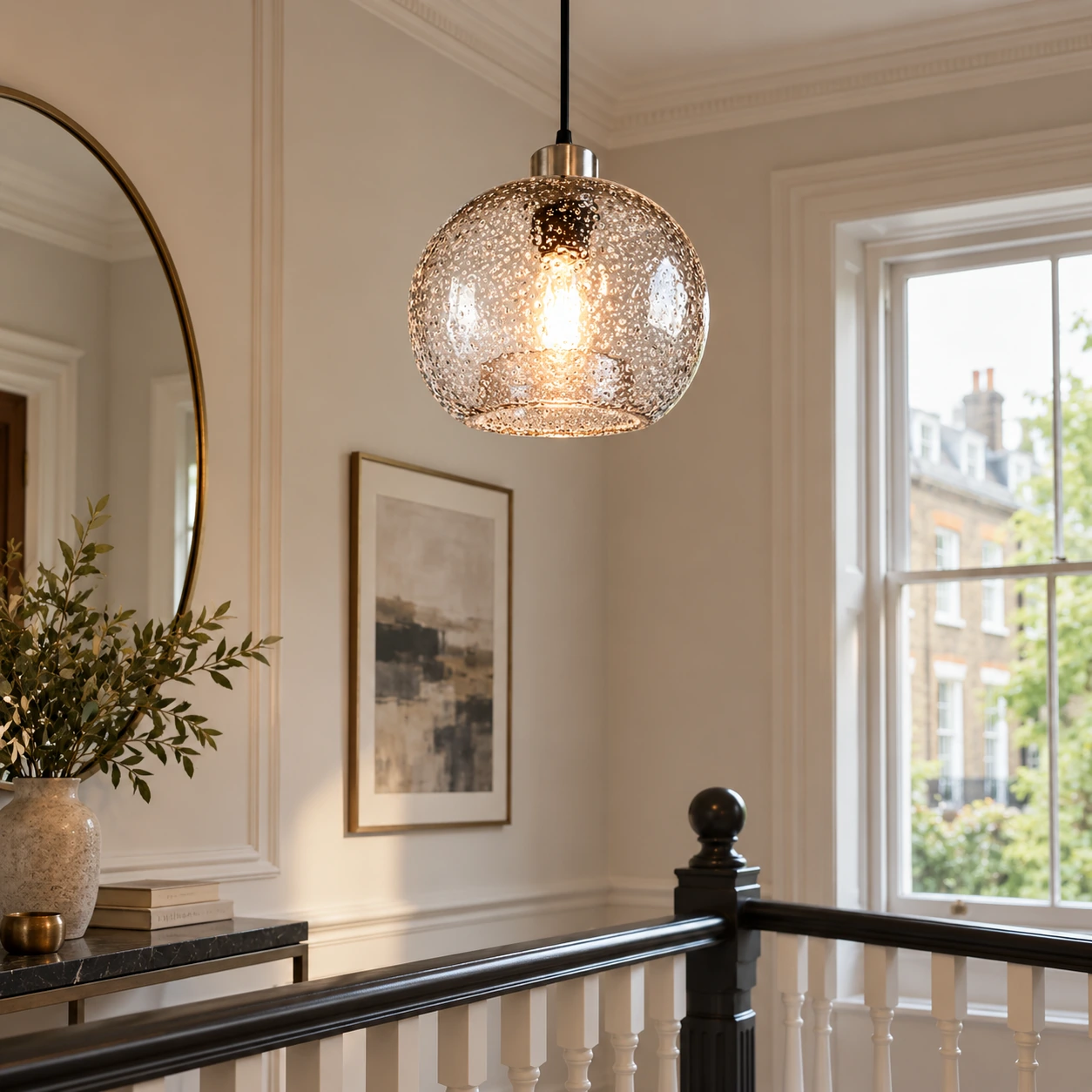 Textured Glass Globe Pendant Light | Open Bottom - New2609-1024576 interior scene
