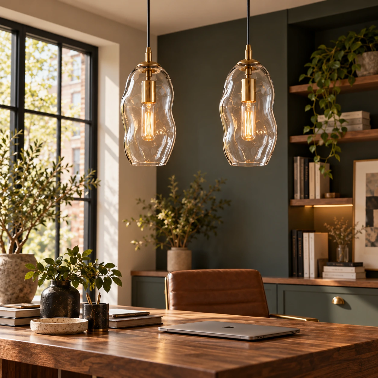 Brass-Finish Canopy | Hand-Blown Glass Globe Pendant — A layered perspective - New2609-1024546 interior scene