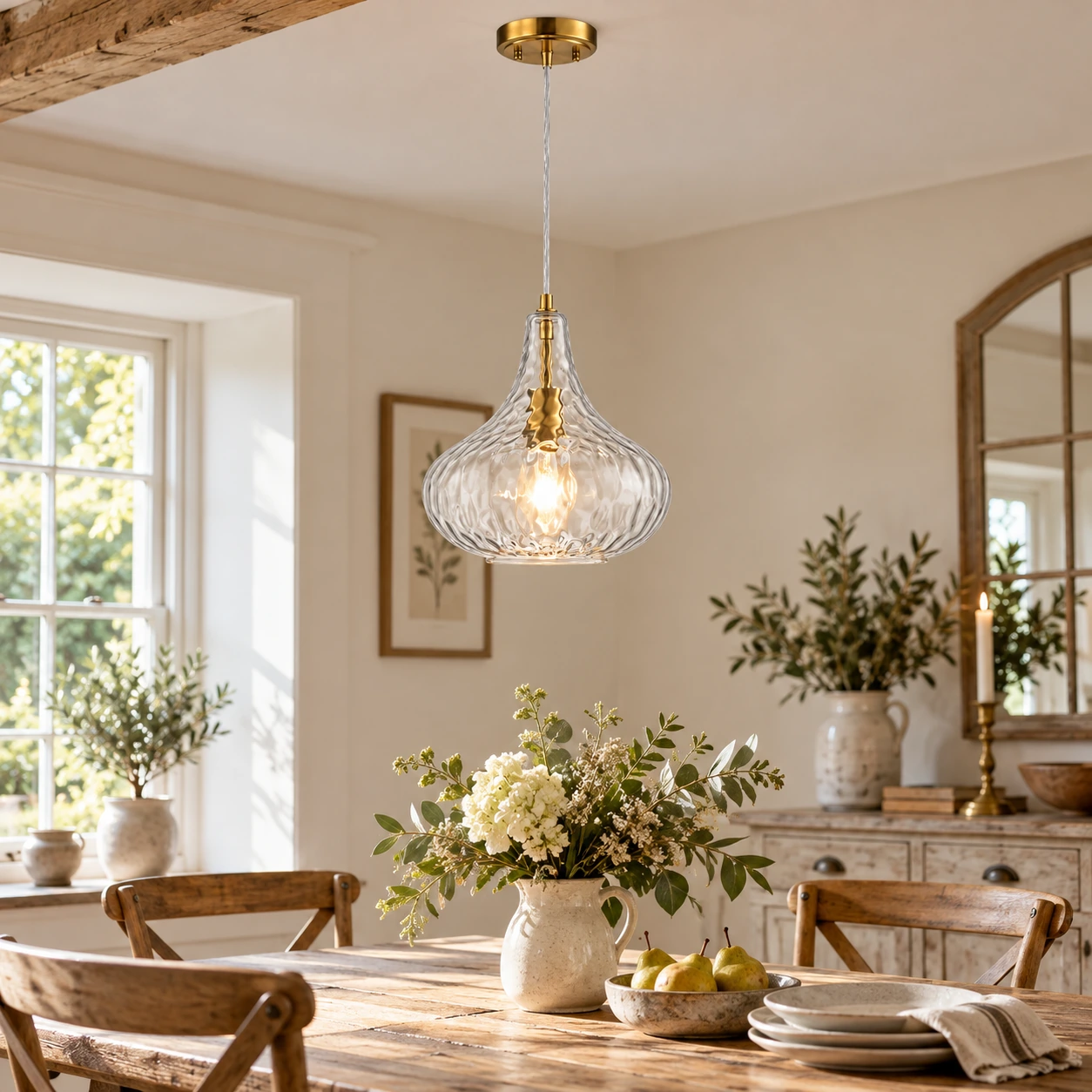 11 inch / 28 cm Vintage Textured Glass Pendant Light | Adjustable Stem — A layered perspective - New2609-1024506 interior scene