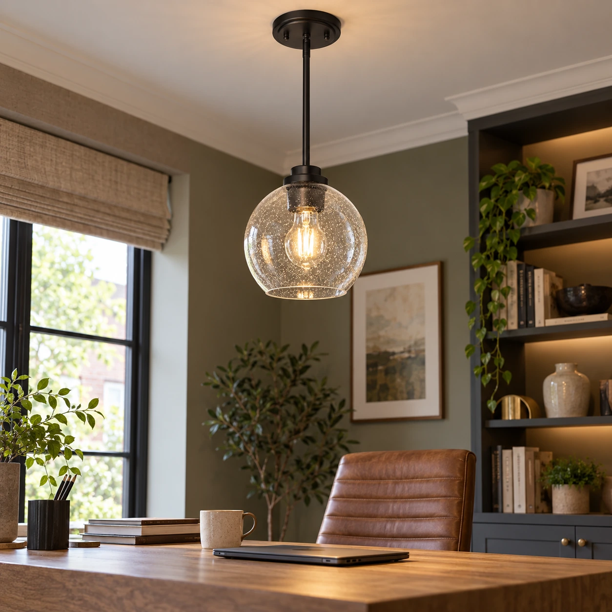 Clear Glass Globe Pendant Light — Adjustable Rod — A layered perspective - New2609-1024629 interior scene