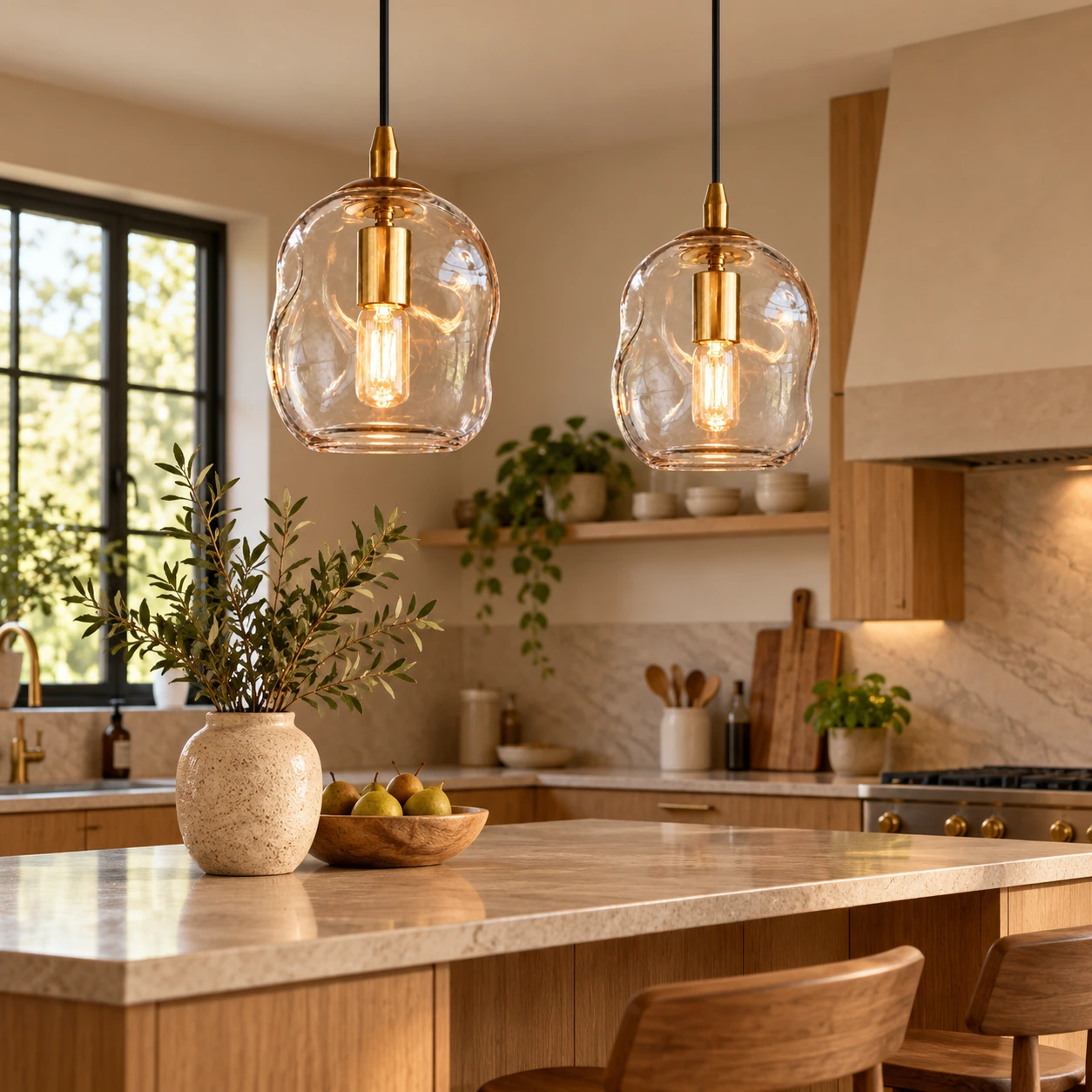 Brass-Finish Canopy | Hand-Blown Glass Globe Pendant — A layered perspective - New2609-1024548 interior scene