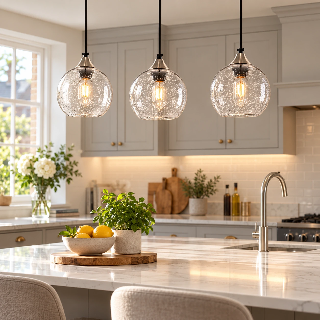 Bubble Glass Globe Single Pendant — Adjustable Cord, Chrome Finish - New2609-1024476 interior scene