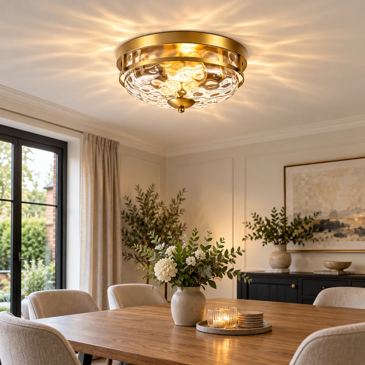 Two E26 Sockets: Rippled Clear-Glass Flush Ceiling Light — A layered perspective - New2609-1024589 interior scene