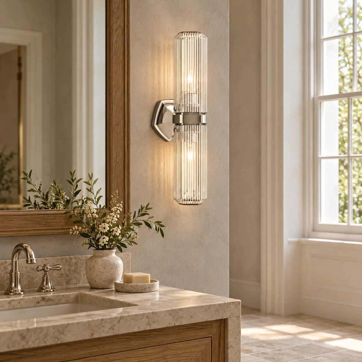 The Faceted Plate Defines This Armed Sconce