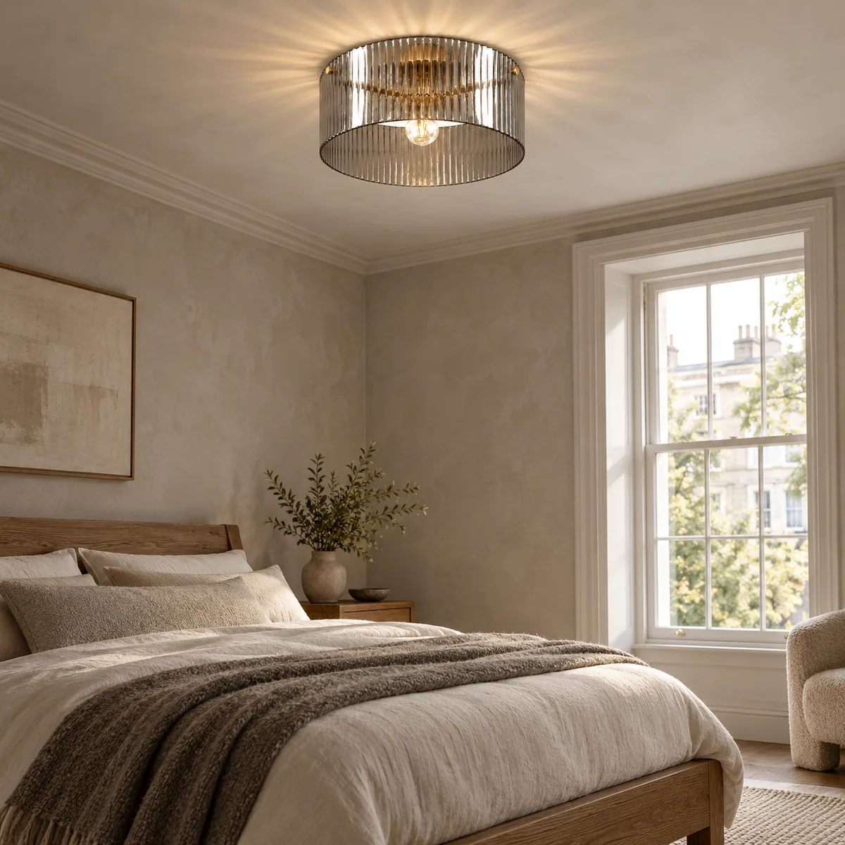 Glass Drum, Warm Interior, Ceiling Canopy