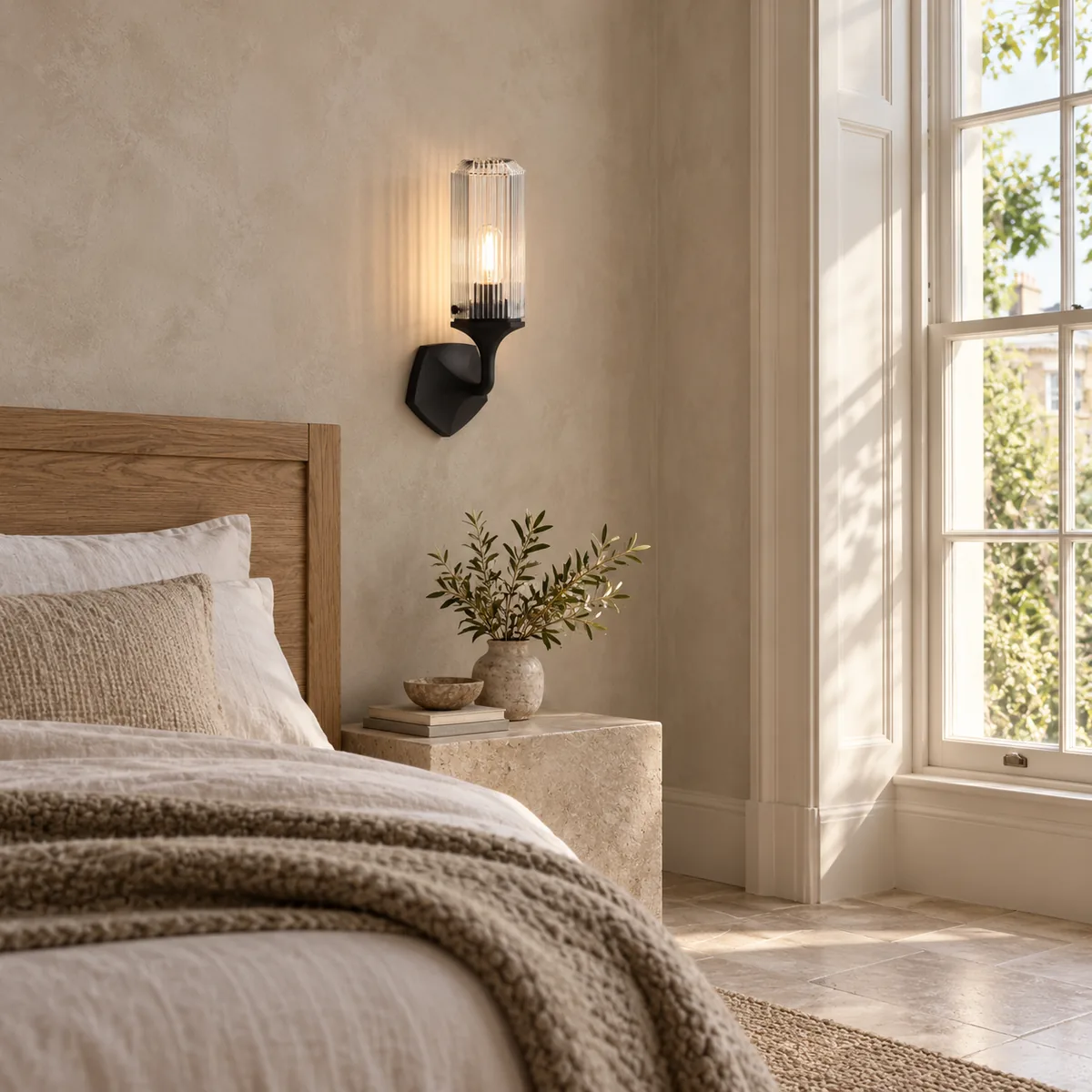 The Faceted Plate Defines This Armed Sconce