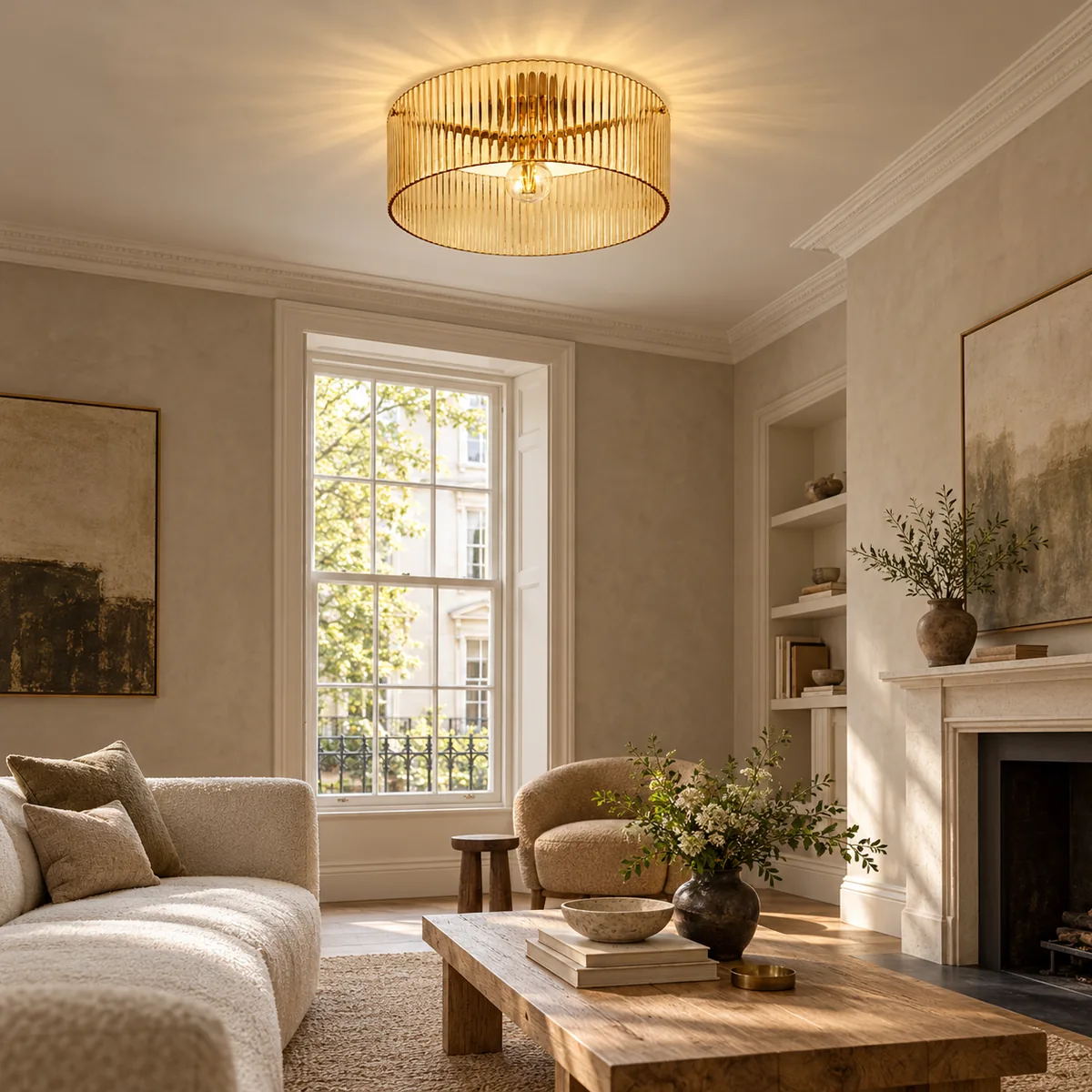 Glass Drum, Warm Interior, Ceiling Canopy