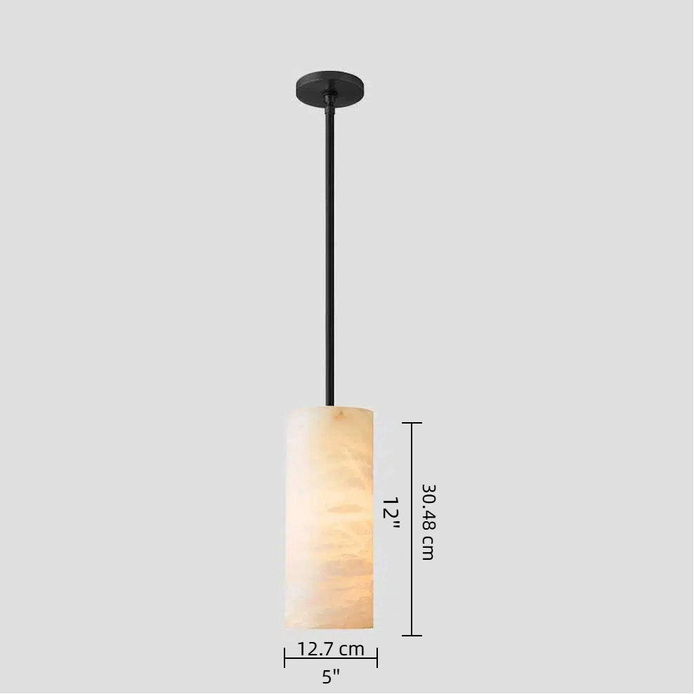 Alabaster-Zylinder-Pendelleuchte Größe 5 Zoll Durchmesser und 12 Zoll Höhe